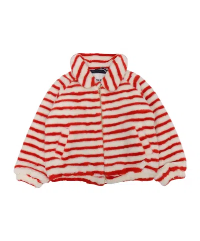 Mini Rodini Striped Zip-up Faux-fur Jacket In Multi