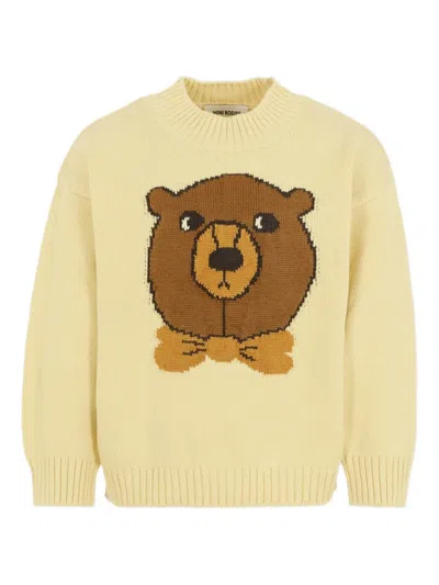 Mini Rodini Kids' Teddy Bear-intarsia Sweater In Yellow