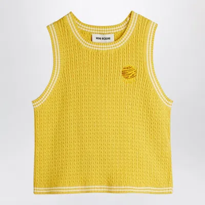 Mini Rodini Textured Cable Knit Tank Top For Men In Yellow