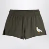 Mini Rodini Washed Black Shorts With Seagull Embroidery In Black