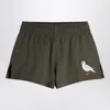Mini Rodini Washed Black Shorts With Seagull Embroidery In Gray