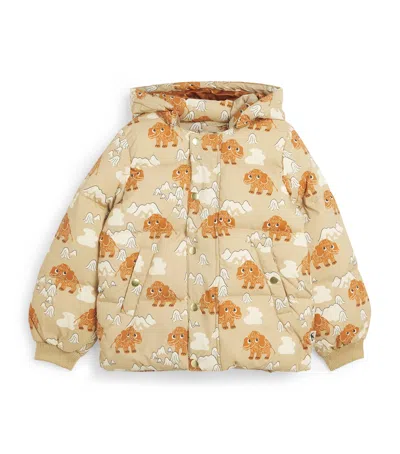 Mini Rodini Kids' Waterproof Mammoth-print Hooded Puffer Jacket In Multi