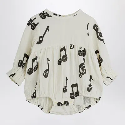 Mini Rodini Kids' White Bodysuit With Musical Notes In Neutral