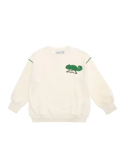 MINI RODINI WHITE CREWNECK SWEATSHIRT WITH PATCH ON THE FRONT IN COTTON BOY