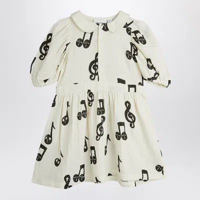 Mini Rodini White Dress With Musical Notes In Neutral