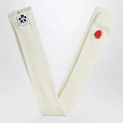 Mini Rodini White Openwork Tights With Embroidered Strawberries