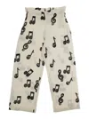 Mini Rodini White Pants With All-over Musical Notes Print In Cotton Boy In White