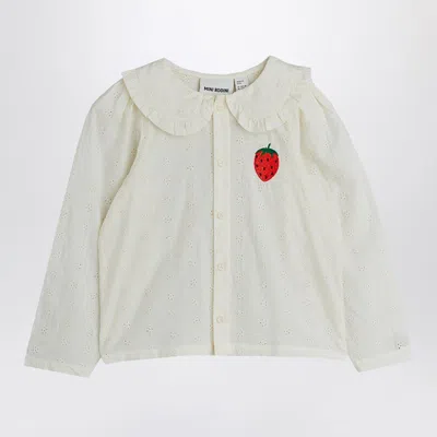 Mini Rodini Kids' White Schiffli Blouse With Embroidered Strawberry