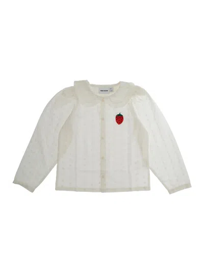 MINI RODINI WHITE SHIRT WITH PETER PAN COLLAR AND STRAWBERRY EMBROIDERY IN COTTON GIRL