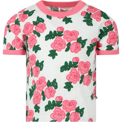 Mini Rodini Kids' White T-shirt For Girl With Rose