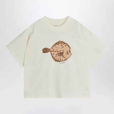 MINI RODINI WHITE T-SHIRT WITH FLUNDRA PRINT