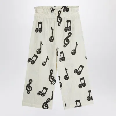 Mini Rodini Kids' Wide White Trousers With Musical Notes