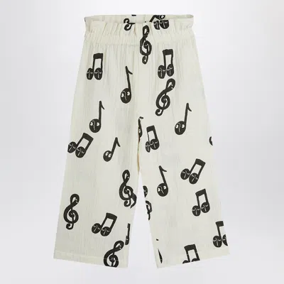 Mini Rodini Wide White Trousers With Musical Notes