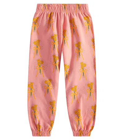 Mini Rodini Kids' Winter Flowers Cotton Sweatpants In Pink