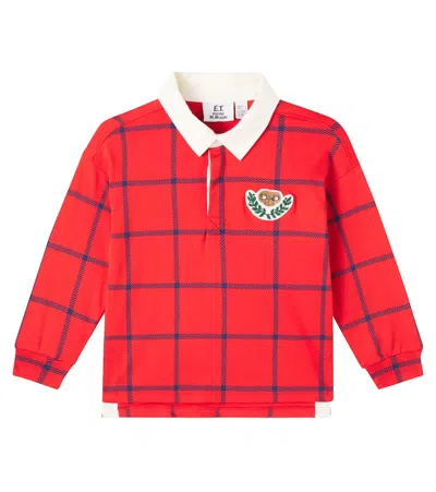 Mini Rodini Kids' X E. T. Checked Cotton Polo Sweater In Red