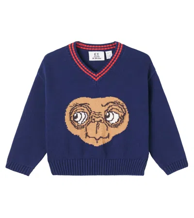 Mini Rodini Kids' X E. T. Intarsia Cotton Sweater In Blue