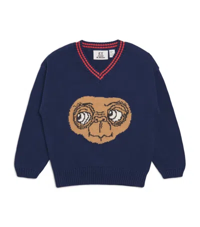 Mini Rodini Kids' X E.t. Cotton V-neck Sweater In Blue