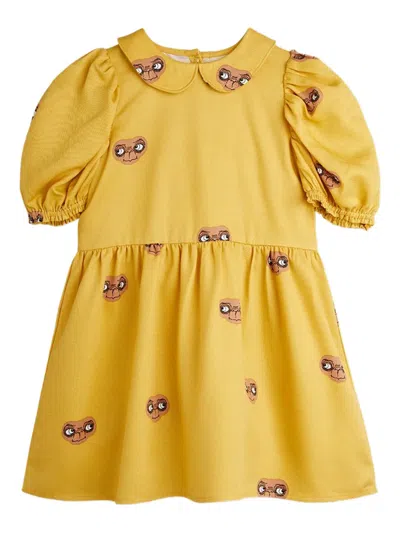 Mini Rodini Kids' X E.t. Graphic-print Peter Pan-collar Dress In Yellow