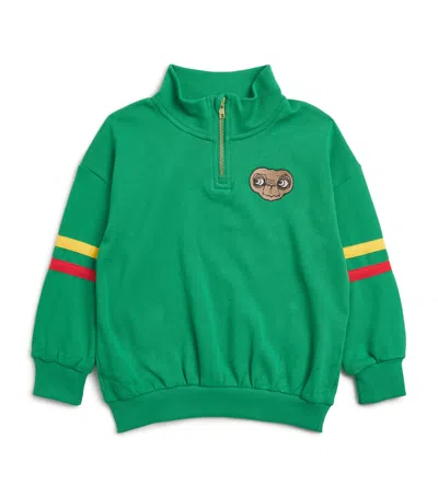 Mini Rodini Kids' X E.t. Organic Cotton Half-zip Sweatshirt In Green