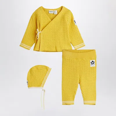 Mini Rodini Yellow Cable-knit Set In Gold