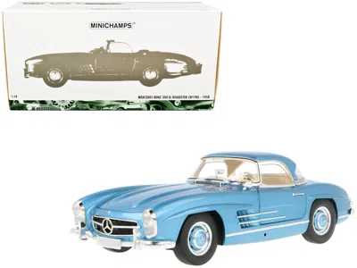 Minichamps 1958 Mercedes-benz 300 Sl Roadster (w198) Blue Metallic 1/18 Diecast Model Car By
