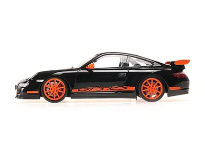 Minichamps 2007 Porsche 911 Gt3 Rs Black With Orange Stripes 1/18 Diecast Model Car By