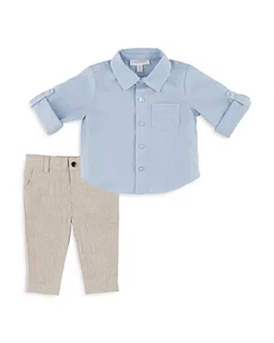 Miniclasix Baby Boys' Linen Button-down Shirt & Trousers Set - Baby In Blue