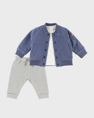 Miniclasix Kids' Boy's Bomber Jacket, Top And Pants Set In Blue