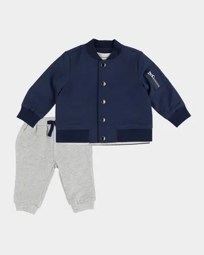 Miniclasix Kids' Boy's Bomber Jacket W/ Top & Pants In Blue