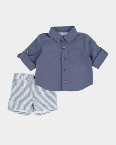 Miniclasix Kids' Boy's Linen Shirt & Shorts Set In Blue