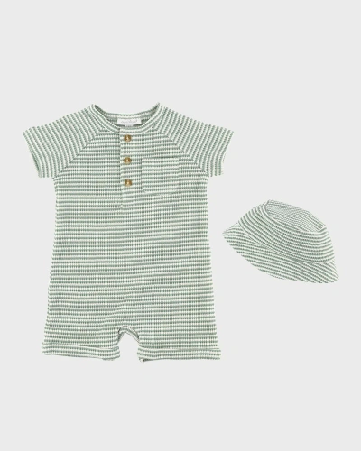 Miniclasix Kids' Boy's Striped Romper And Hat Set In Green