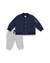 Miniclasix Boys' Bomber Jacket, Top & Pant Set - Baby In Navy