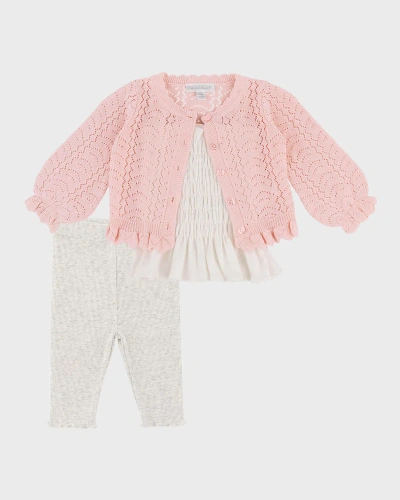 Miniclasix Kids' Girl's Cardigan Sweater, Top And Leggings Set In Pink