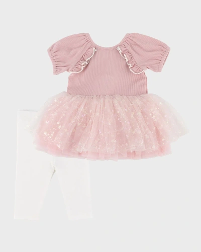 Miniclasix Kids' Girl's Tutu Top And Leggings Set In Pink