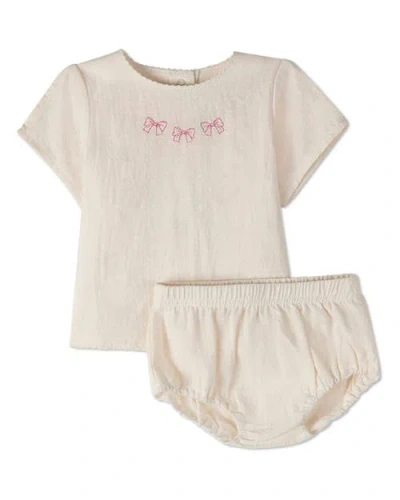 Minimoi Kids'  2 Piece Baby The Most Perfect Bows Bloomer Set In Neutral