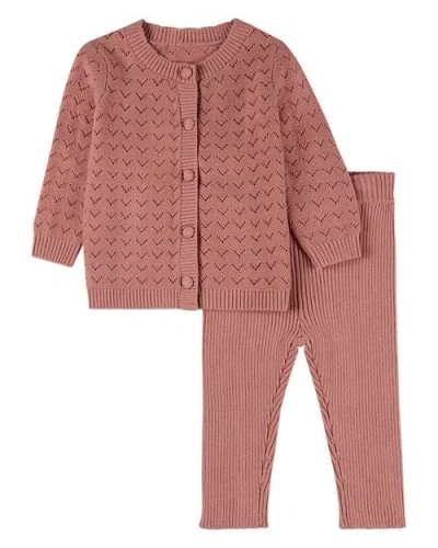Minimoi Kids'  2 Piece Chevron Knit Cardigan Set In Mauve