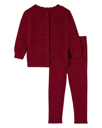 Minimoi Kids'  2 Piece Chevron Knit Cardigan Set In Red