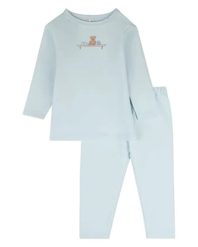 Minimoi 2 Piece Kids Bear On A Shelf Pajama Set In Baby Blue