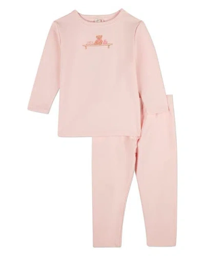 Minimoi 2 Piece Kids Bear On A Shelf Pajama Set In Barely Pink