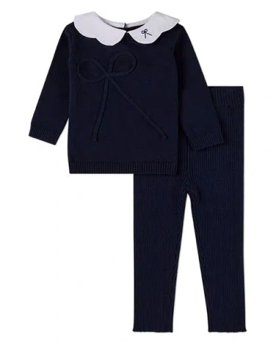 Minimoi Kids'  2 Piece Pop-collar Knit Bow-trim Set In Blue