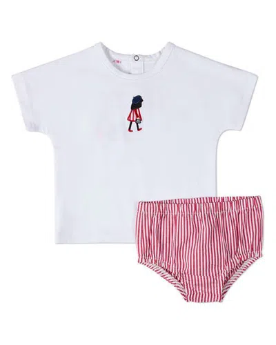 Minimoi Kids'  2 Piece Purse Embroidered Bloomer Set (baby) In White-red