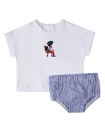 Minimoi Kids'  2 Piece Seat Bloomer Set (baby) In White-navy