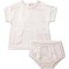 Minimoi 2 Piece Set Baby Tiny Stripe Stretch Cotton Top And Bloomers In White