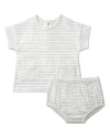 Minimoi 2 Piece Set Baby "tiny Stripe" Stretch Cotton Top And Bloomers In White