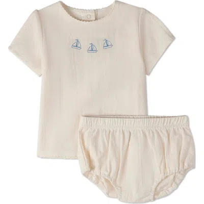 Minimoi Kids'  2 Piece Set The Sail Bloomer Set In Brown
