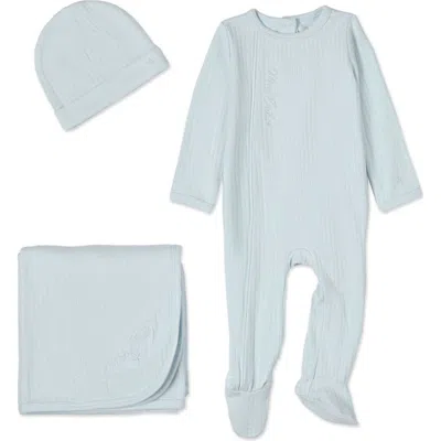 Minimoi Kids'  3 Piece Baby Cotton Rich Pointelle Footie Set In Blue