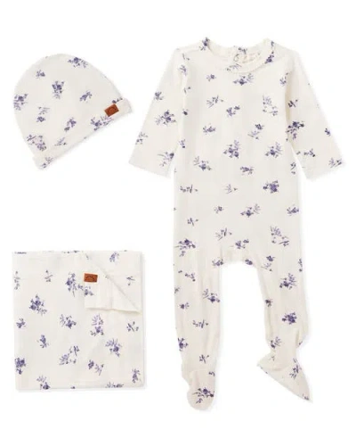 Minimoi Kids'  3 Piece Baby Girls Floral Toile Rayon Blend Footie Set In White