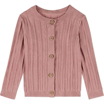 Minimoi Kids'  3d Knit Ribbed Long-sleeve Cardigan In Mauve