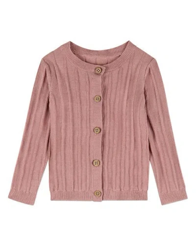 Minimoi Kids'  3d Knit Ribbed Long-sleeve Cardigan In Mauve