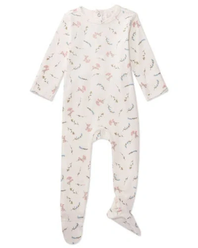 Minimoi Baby And Toddler Mini-ribbed Floral Footie With Foldover Hand Covers In White